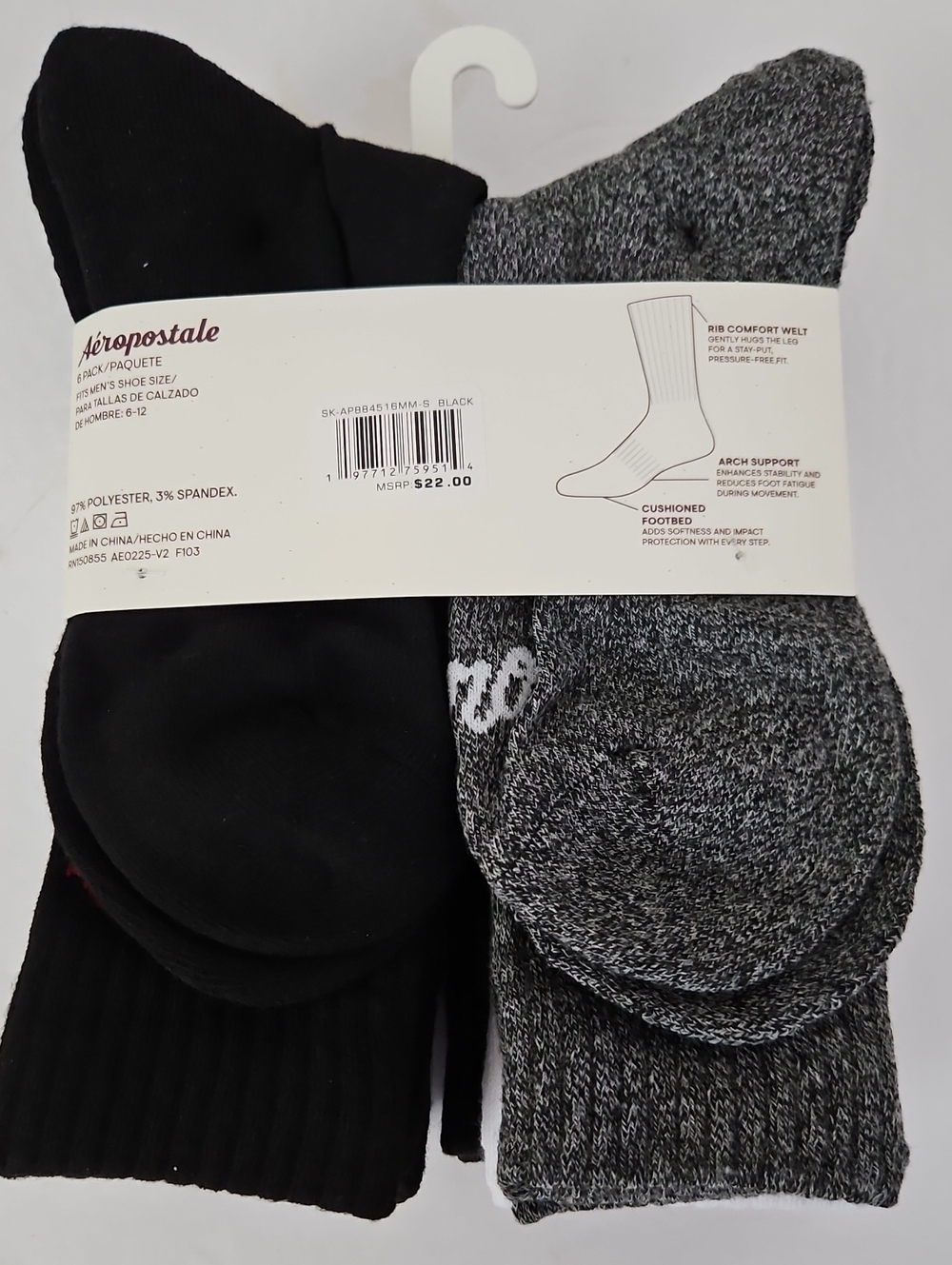 Aeropostale NWT Men's 6pk Crew Socks - Picture 4 of 6